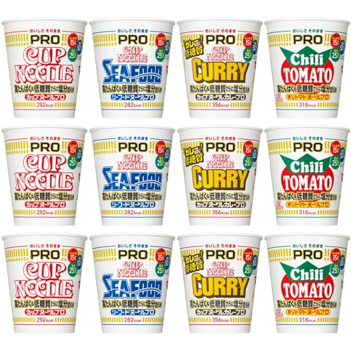 컵누들 일본 닛신 컵라면 PRO 4종 x 각 3개 어쏘트 총 12개 모음 카레 포함 (세트 구매)