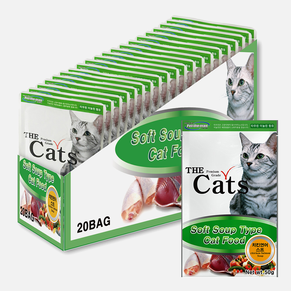 더캣츠 고양이스프 고양이죽 유동식 습식 파우치 간식 치킨+연어, 50g, 20개 제품 이미지