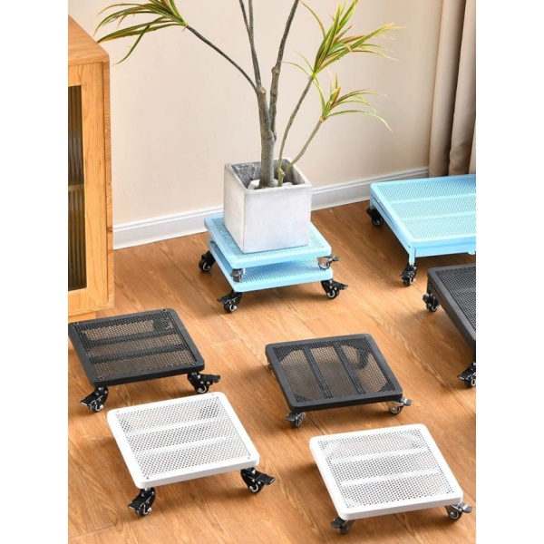 프리미엄 이동식 화분받침대 철제 블랙 원예용 바퀴형 물받이 45 x 45x9cm 화이트 25 x 25x9cm - 상품 이미지