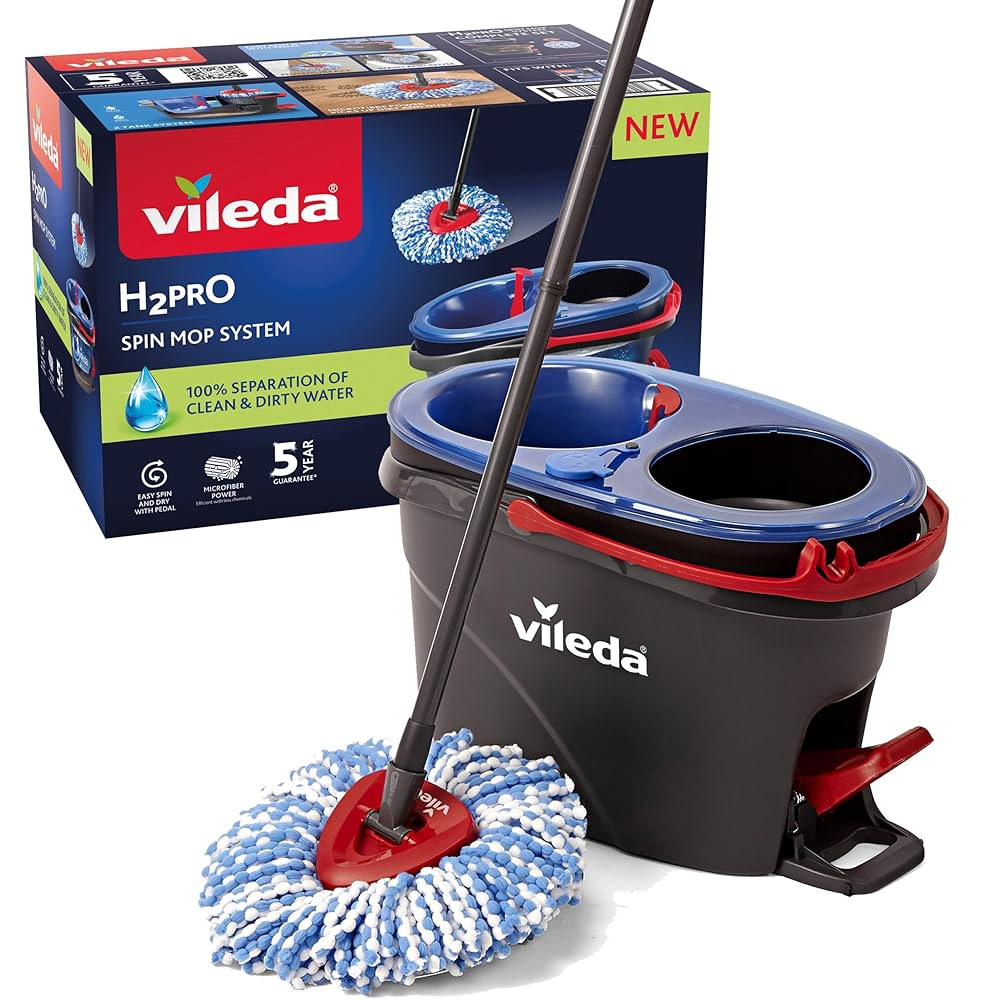 Vileda H2PrO 스핀 걸레 시스템 - 깨끗한 물과 더러운 물을 분리합니다 간편한 꼬임 극세사 청소 조립 인체공학적 설계 - 상품 이미지
