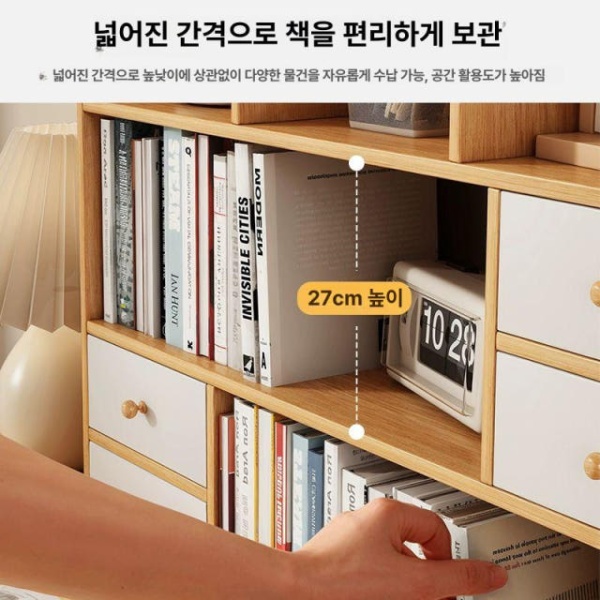 프리미엄 수납장 정리대 책상 투명 선반형 북엔드 겸용 싱글도어모델 80 17x46cm 컨트리오크 심플모델 59 15x37cm 웜화이트 - 상세 이미지 4