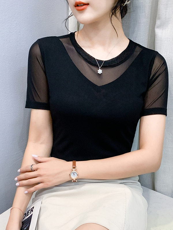 방송댄스복 사교 라인댄스 여성 라틴 댄스상의 반팔 205 블랙 반팔 M 40-50kg - 상세 이미지 4