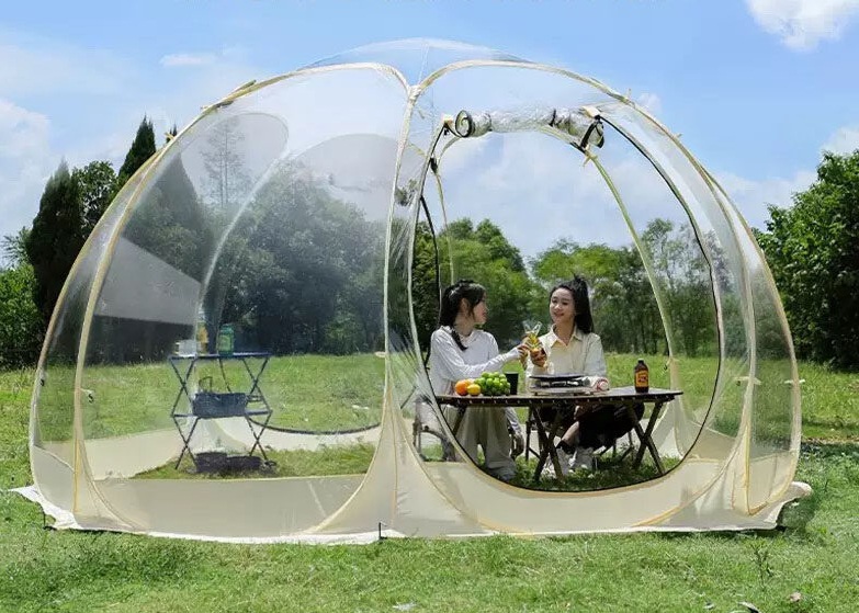 투명 돔하우스 버블 텐트 비닐 카페 야외 테라스용 방갈로 썬룸 이동식 금도금 1.8m x 1.65m (2-3인용)