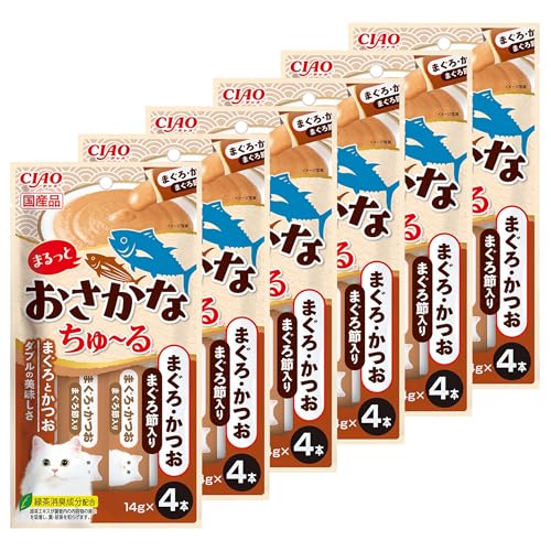 차오 마룻토 생선 츄르 참치·가다랑어 가다랑어포 함유 고양이 간식 14gX4개입 6개 세트 고양이