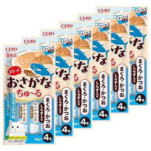 차오 마룻토 오사카나 츄르 참치·가다랑어 멸치 함유 고양이 간식 14gX4개입 6개 세트
