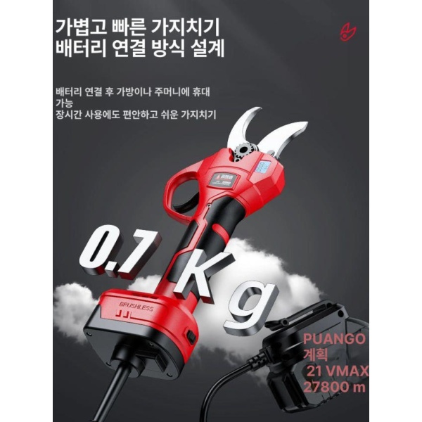 프리미엄 48V 스크류 전자 전지가위 리튬 임팩 벨트클립 독일 A 충전식 및 2m 텔레스코픽 봉 - 상세 이미지 5