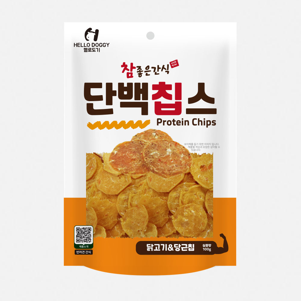 헬로도기 단백칩스 강아지트릿 건조간식 닭고기+당근, 100g, 1개 - 상품 이미지