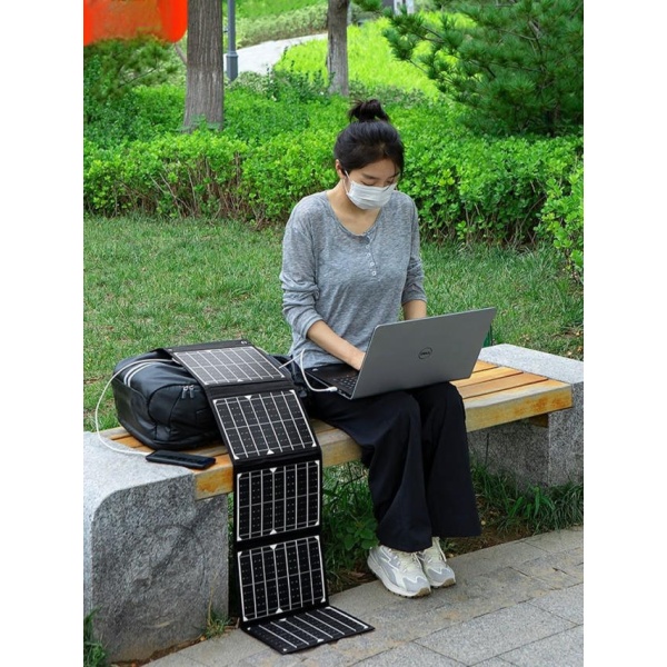 고효율 태양광 듀얼 USB 블랙 40W ESS 장치 인버터 전원공급 패널 접이식 14W 블랙 듀얼 US - 상품 이미지
