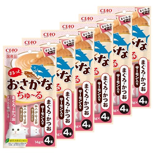 차오 마룻토 오사카나 츄르 참치·가다랑어 연어 함유 고양이 간식 14g x 4개 6개 세트