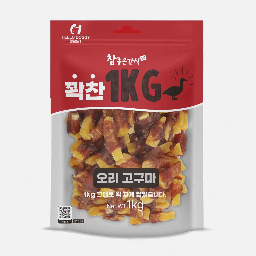 헬로도기 꽉찬 강아지대용량간식 강아지고구마 닭가슴살 간식 오리고구마, 1kg, 1개 - 상품 이미지