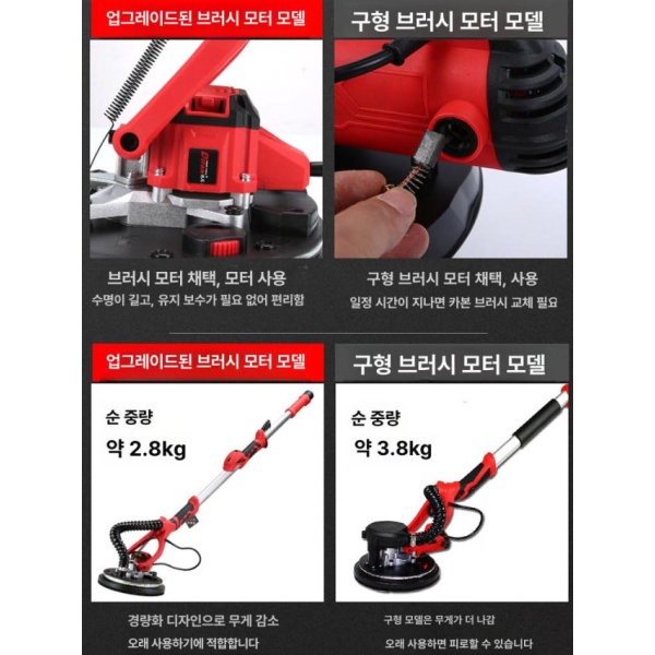 전문가용 강력 전동 원형 샌딩기 공구함 1.8m 레드 흡입기 사포 50장 그레이고속작업용 2m 사포 20장 자흡없 - 상세 이미지 5