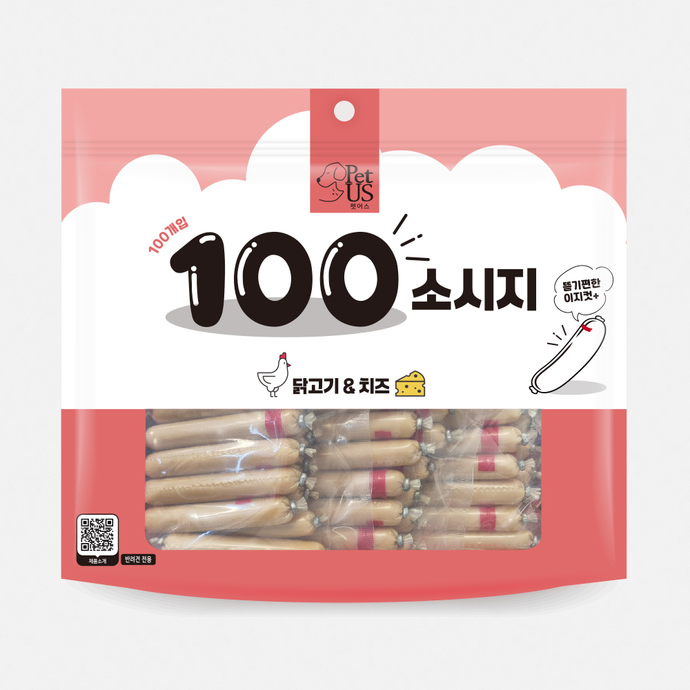 펫어스 100소시지 강아지소세지 대용량 통살 간식 치킨+치즈 - 상품 이미지