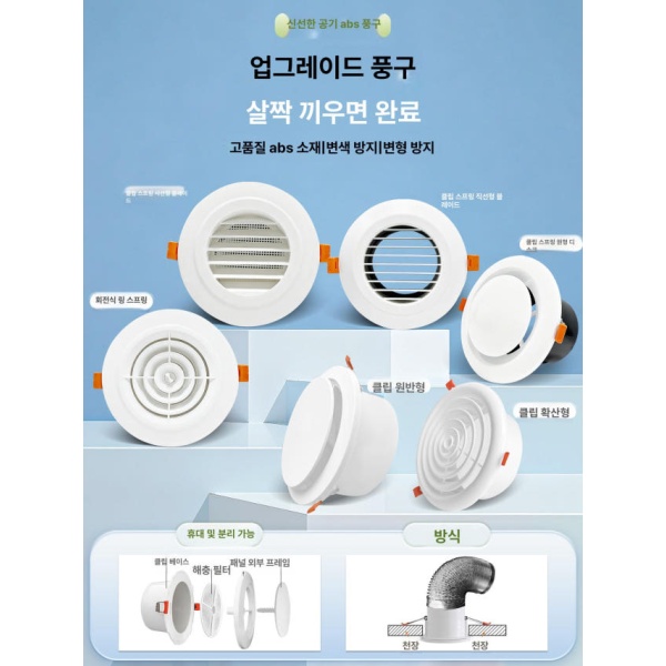 프리미엄 벽 천장 회전형 환기구 배기구 커버 아파트 통풍구 원형 z형 직선 블라인드 규격 400 사선 블라인드 풍구 75 필터포함 - 상세 이미지 4