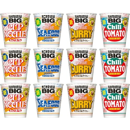 컵누들 일본 닛신 컵라면 빅 인기 4종 x 각 3개 총 12개 어소트 세트 BIG 대용량 곱빼기 모둠 세트 구매