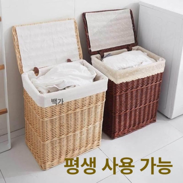 프리미엄 라탄 커피 뚜껑있음 바구니 사각 린넨 바스켓 빨래 30 x 25x36cm 없음 브라운 린넨 30 x 25x36cm - 상세 이미지 2