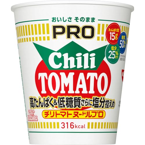 컵누들 일본 닛신 컵라면 PRO 칠리 토마토 누들 고단백 & 저당질 저염 맛은 그대로 식이섬유 1회 제공량당 316kcal 80gX12개