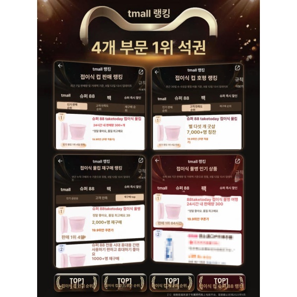 스마트 휴대용 실리콘 물통 접이식 컵 밀폐 다용도 백금 욕실컵 크림옐로우+체리블라썸핑크 2개 세트+가방 민트그린 150mL - 상세 이미지 3