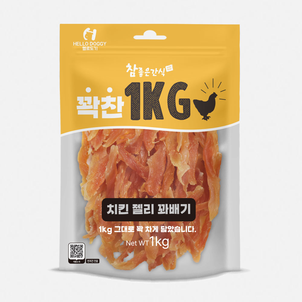 헬로도기 꽉찬 강아지대용량간식 강아지고구마 닭가슴살 간식 치킨젤리꽈배기, 1kg, 1개 - 상품 이미지