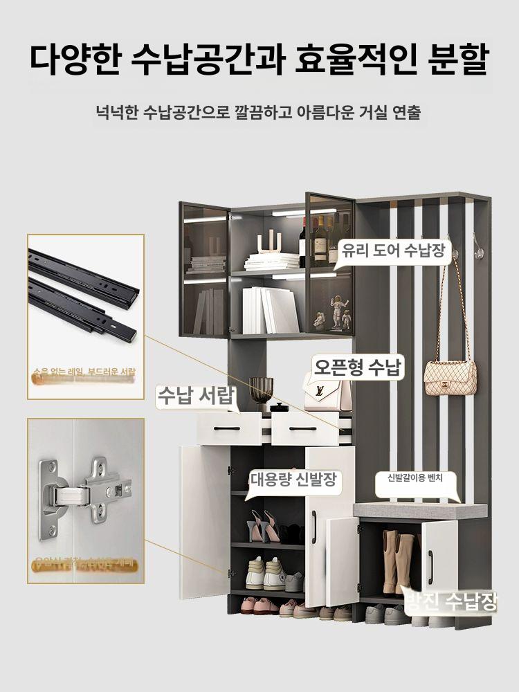전실수납장 원룸 공간분리 현관 신발장 파티션 [원목 에코 보드] 140 그레이 오른쪽 스툴 프레임 구조 자가 설치 - 상세 이미지 5