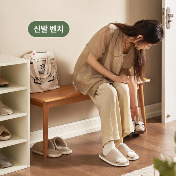 프리미엄 월넛 컬러 좁은테이블 고무나무 식탁 벤치 우드 받침대 식탁의자 160cm 월넛 컬러 60cm - 상세 이미지 3