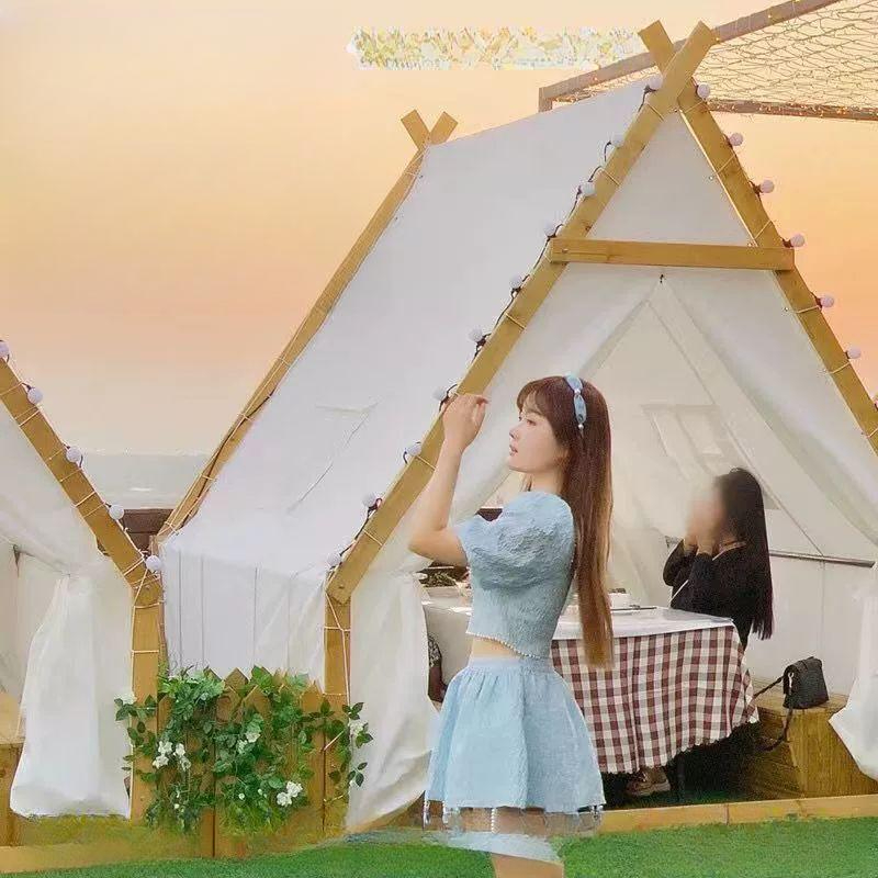야외바베큐장 가제보 방갈로 캠핑장 팔각정 파고라 하우스 2x2 베이지옐로우 캐노피 - 상품 이미지