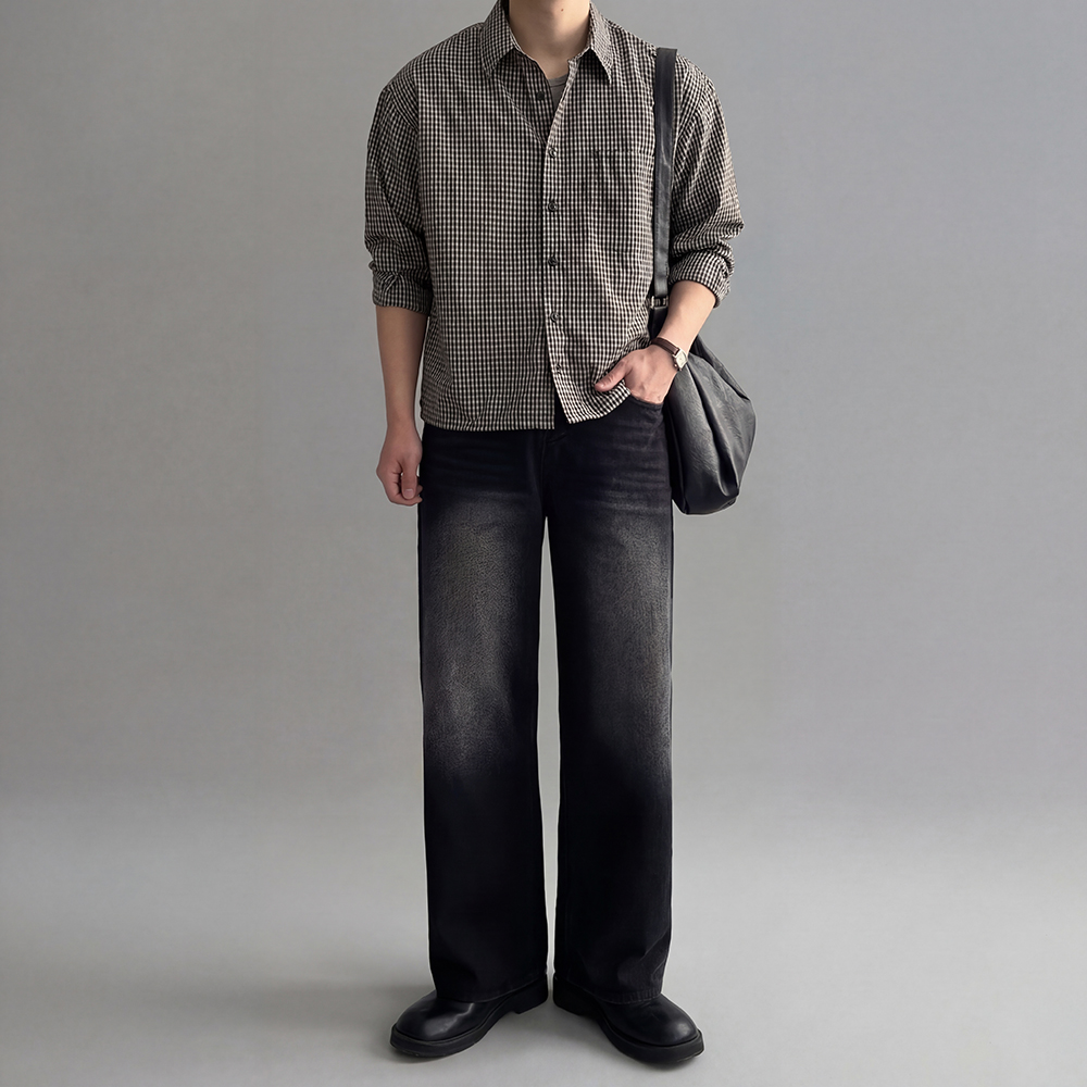 남자체크셔츠 남자크롭셔츠 체크무늬남방 - 상세 이미지 2