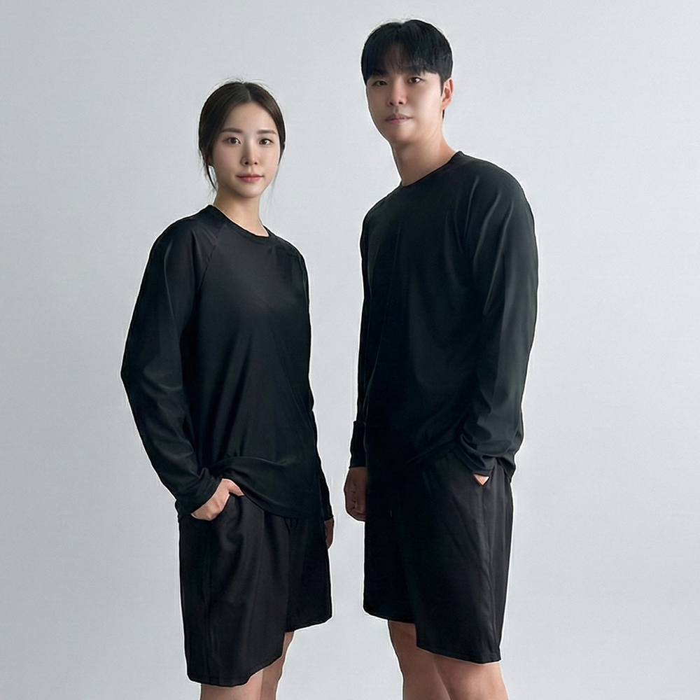 남자 여성 래쉬가드 세트 루즈핏 긴팔 빅사이즈 커플 수영복 이미지 7