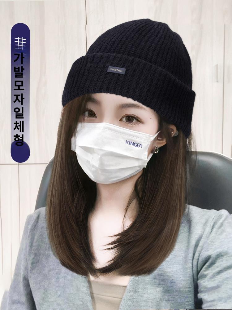 미디움단발 가발모자 여성 일체형 비니 단발 항암모자가발 웨이브 헤어 햇 미디엄 길이 미디움 - 상세 이미지 4