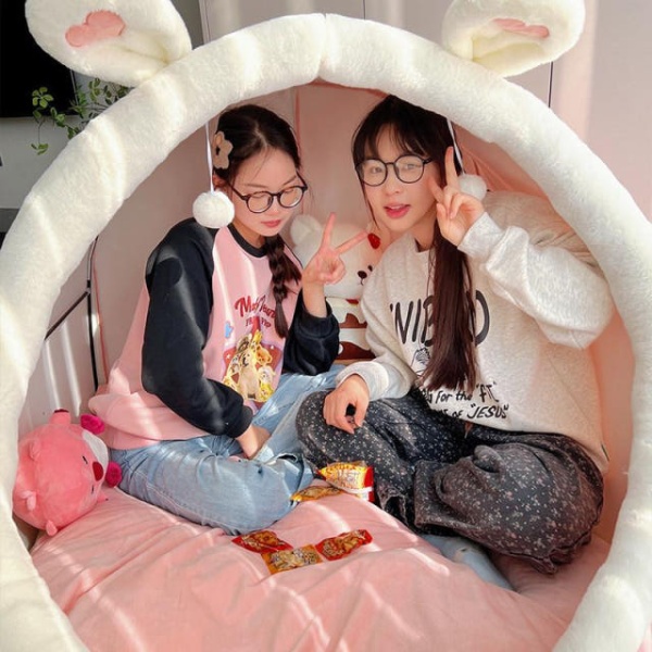 프리미엄 꿀잠 애견 뽀글이 대형 동굴하우스 어른이 숨숨집 연회색 쿨링매트 1 x 1.3 0.9 핑크 1 x 1.3 x 0.9 - 상세 이미지 4