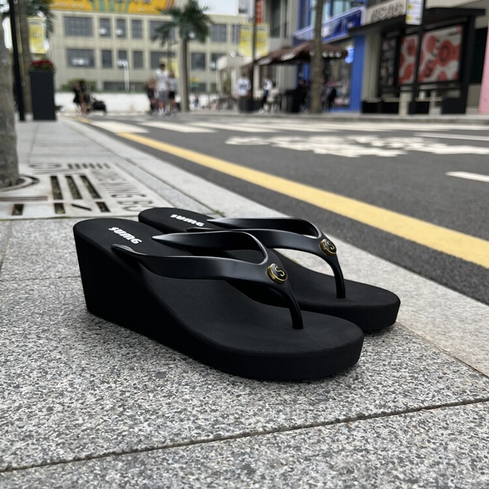키높이 통굽쪼리 여성 슬리퍼 고무재질 7cm 웨지힐 비치 데일리 발편한 미끄럼방지 여름 - 상세 이미지 2