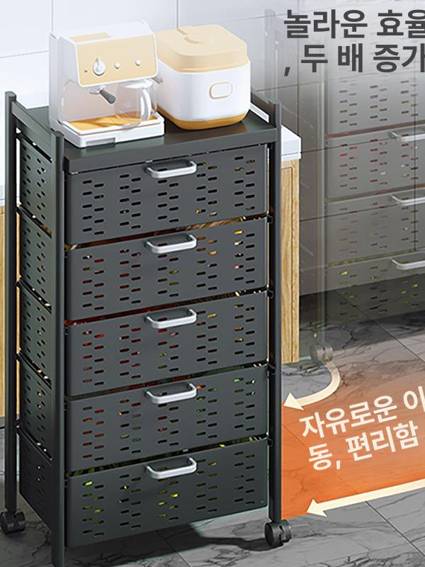 이동식 철제 트롤리 주방 서랍 세탁실 정리 수납장 틈새 바퀴달린 - 상세 이미지 3