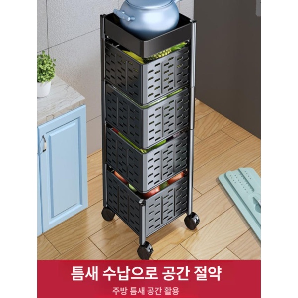 모던 침실 서랍형 트롤리 캐비닛 블랙 5단 긴 구멍 자석형 회전서랍 수납 웨건 1세트 1 x 내부 2단 블랙 1세트 1 x 1 내부 - 상세 이미지 5