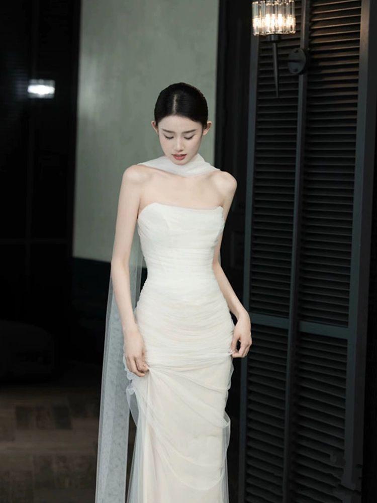 셀프웨딩드레스 스냅드레스 결혼식2부 피로연 머메이드 화이트 XS - 상세 이미지 4