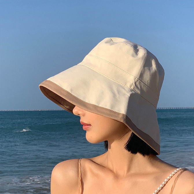양면모자 중년 부드러운 면소재 통기성 편안한 버킷햇 디자인 챙모자 검정+카멜8cm챙 M - 상세 이미지 5