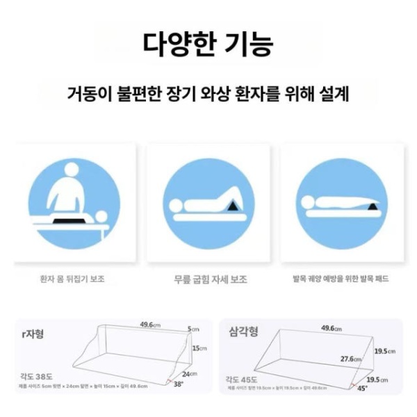 최적화된 릴랙스 스폰지 다리베개 종아리 쿠션 기능성 다리쿠션 콤보 세트 소형 R자형 삼각 포함 표준 의료용 소형 R자형 블루 50 25 - 상세 이미지 4