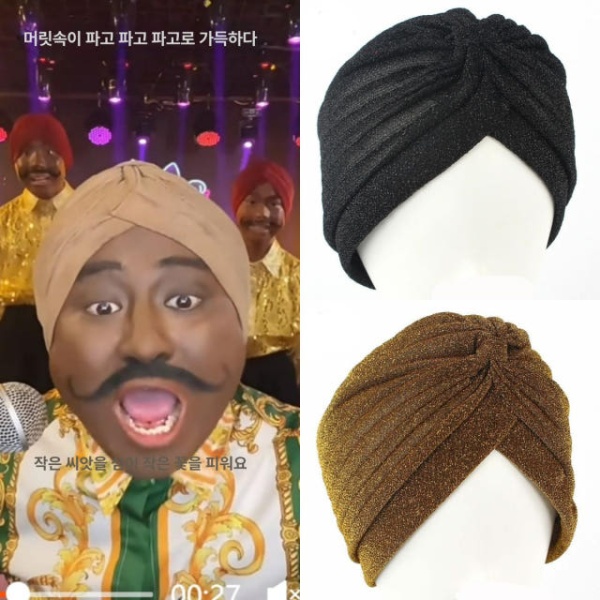 화려한 비니 여성 퍼플 네이비블루 모자 터번 스타일 반짝이 프리사이즈 네이비블루 프리사이즈 - 상세 이미지 2