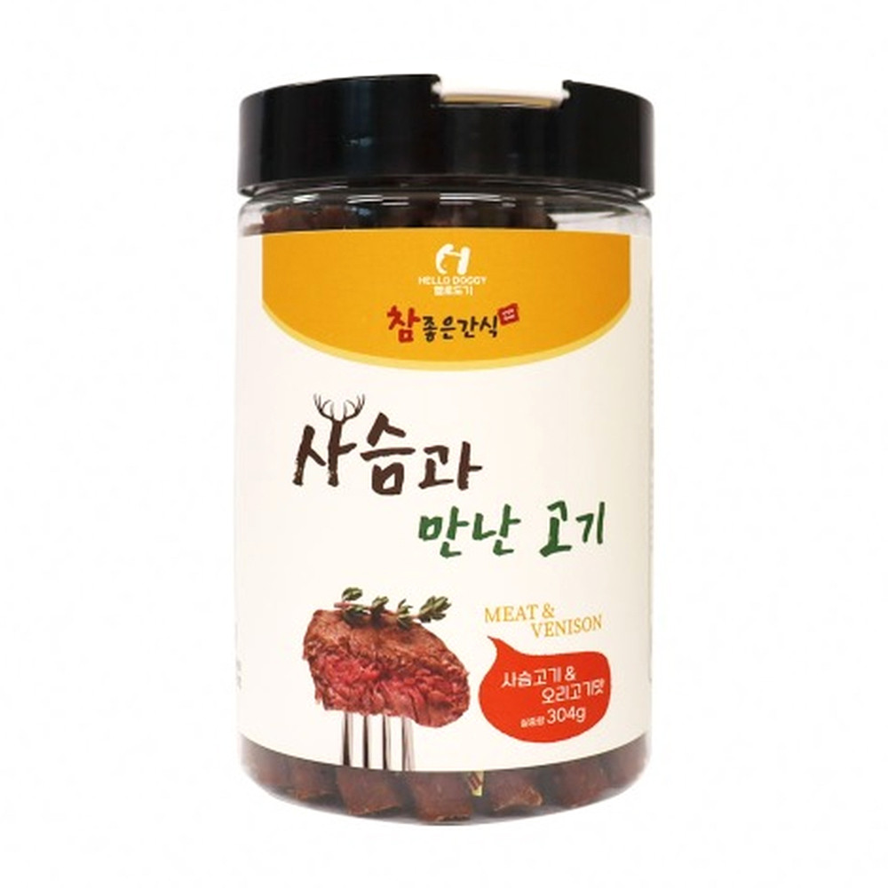 헬로도기 강아지간식 사슴과 만난 고기 (사슴고기 오리고기맛) 304g - 상품 이미지