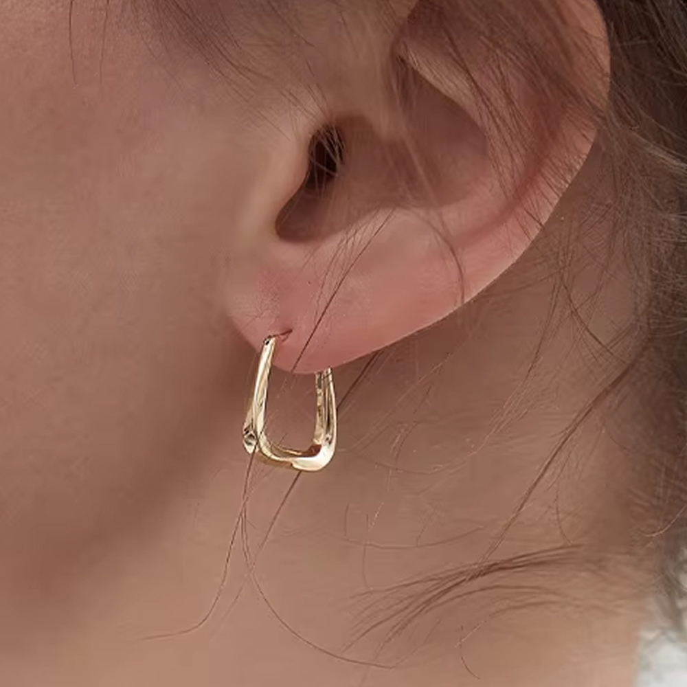 S925 은침 스퀘어 링 원터치 이어링 미니 데일리 골드 실버 아르제아 - 상세 이미지 5