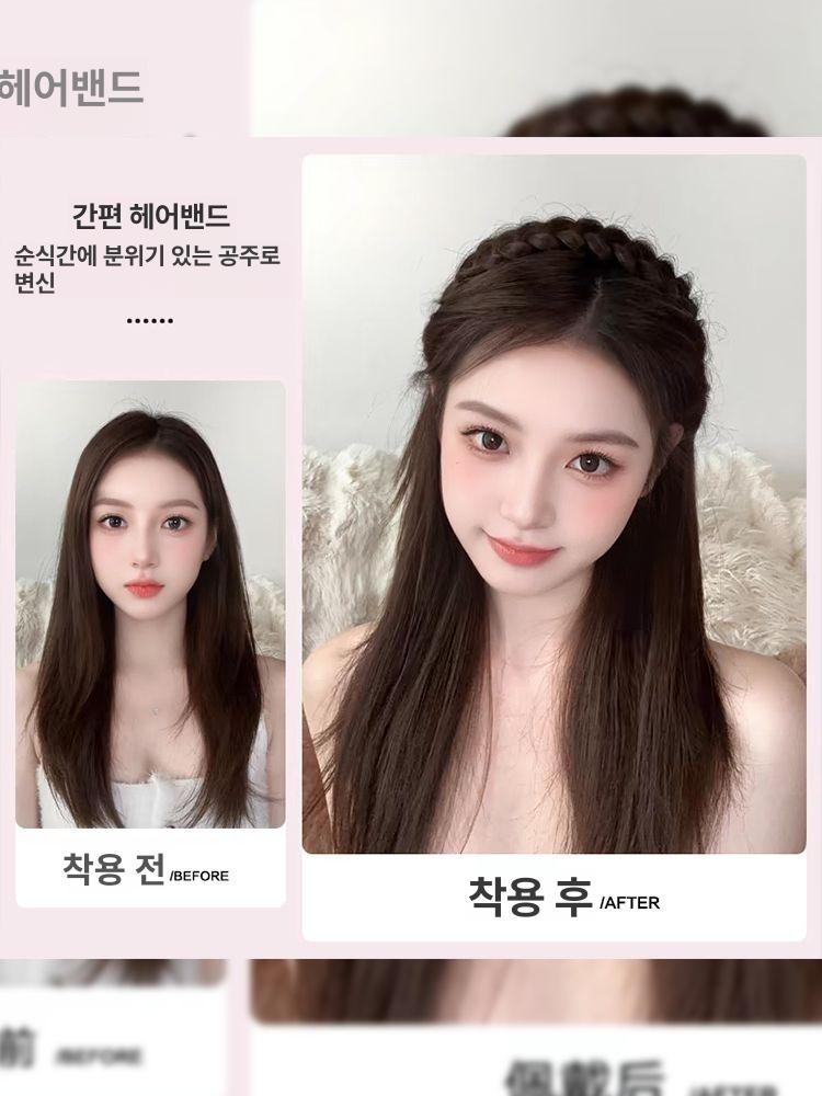 머리띠 꽈배기 한복 부분가발 가채 벼 볼륨 헤어밴드 블랙 와이드 블랙 - 상세 이미지 3