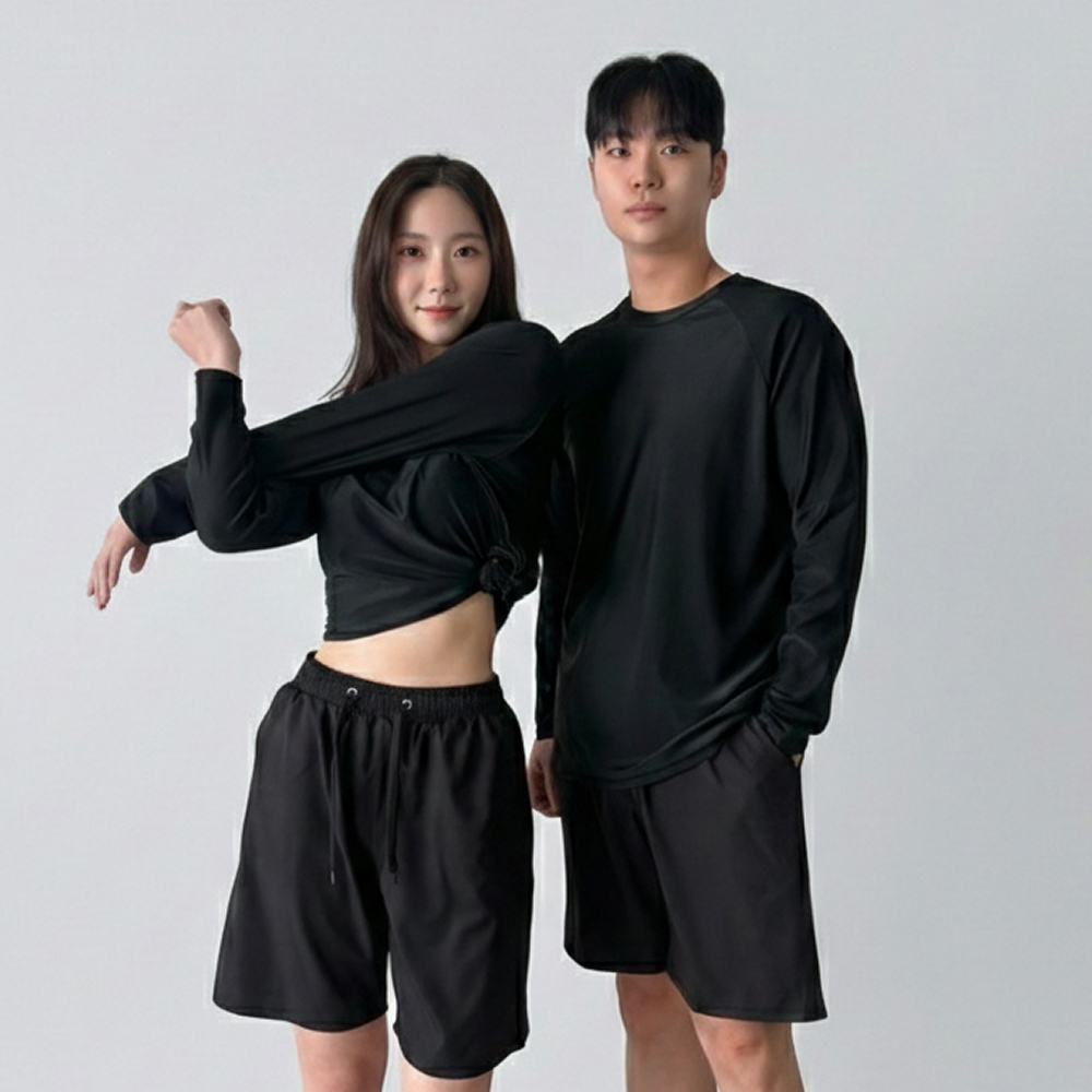 남자 여성 래쉬가드 세트 루즈핏 긴팔 빅사이즈 커플 수영복 이미지 8