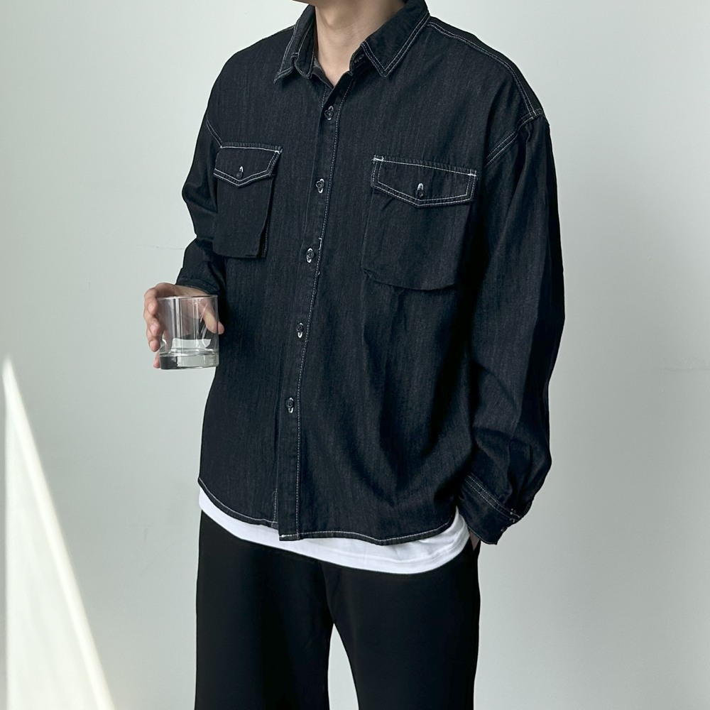 남자 청남방 오버핏 셔츠 남자 데님셔츠 남성 남방 - 상품 이미지
