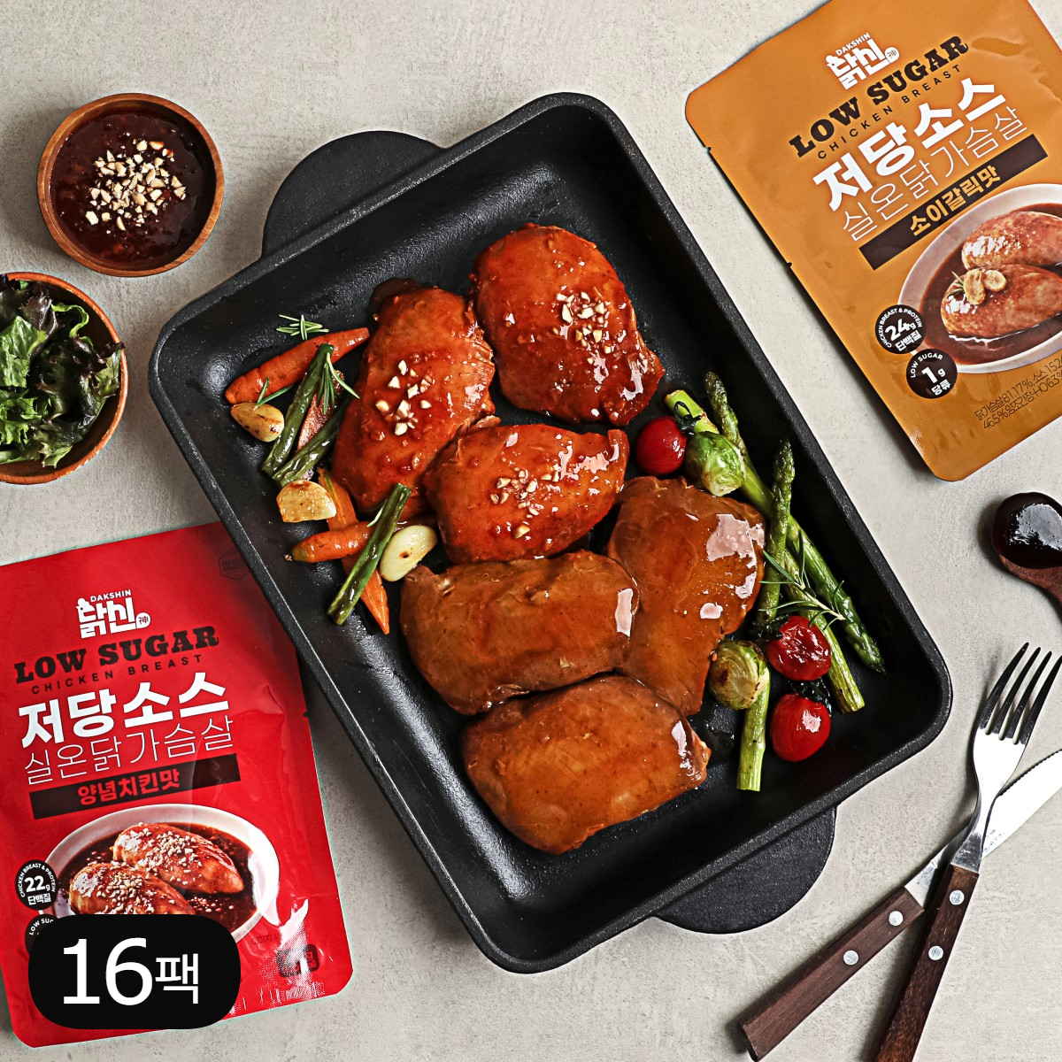 다신샵 저당 소스 촉촉 실온닭가슴살 2종 16팩 / 닭신 국내산 고단백 - 상품 이미지