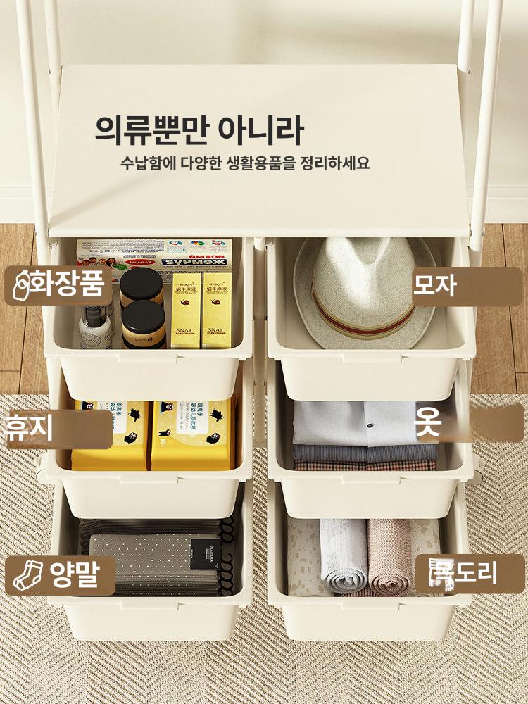 서랍형 이동식 행거 바퀴달린 의류 옷걸이 서랍식수납 정리함 수납 드레스룸 - 상세 이미지 4