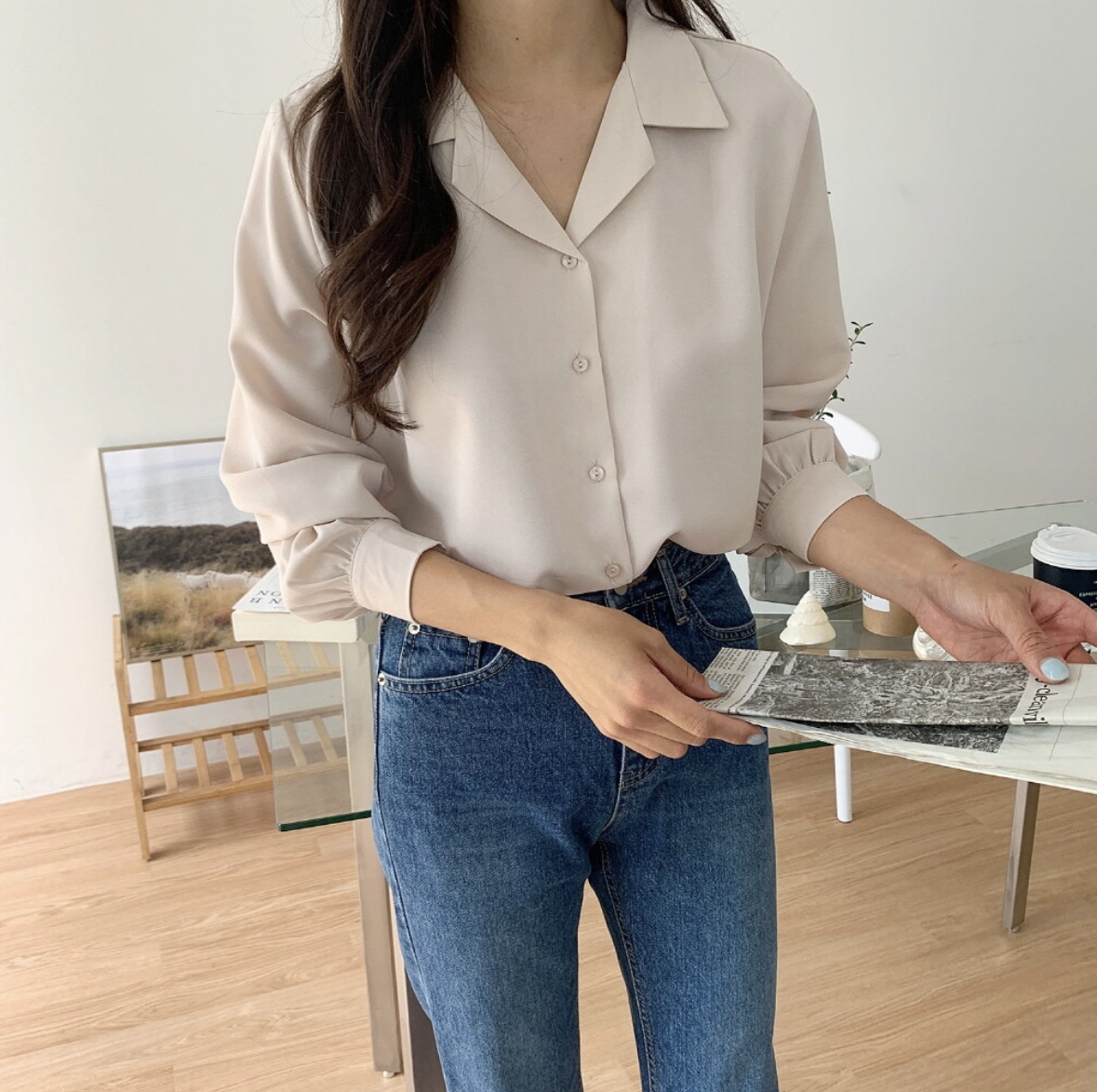 드잇 블라우스 셔츠 하객룩 면접 링클프리 오피스 정장 남방 핑크 와이셔츠 - 상세 이미지 4