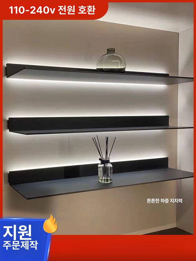 알루미늄 합금 LED 내장 조명 이동식 선반 벽면 무광블랙 80cm 20cm - 상세 이미지 2