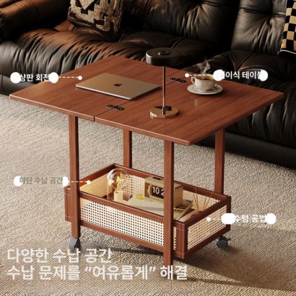 스마트 다용도 접이식 노트북 테이블 거실 탁자 야외 식탁 좌식 책상 1단크림화이트 스탠다드크림화이트 - 상세 이미지 3