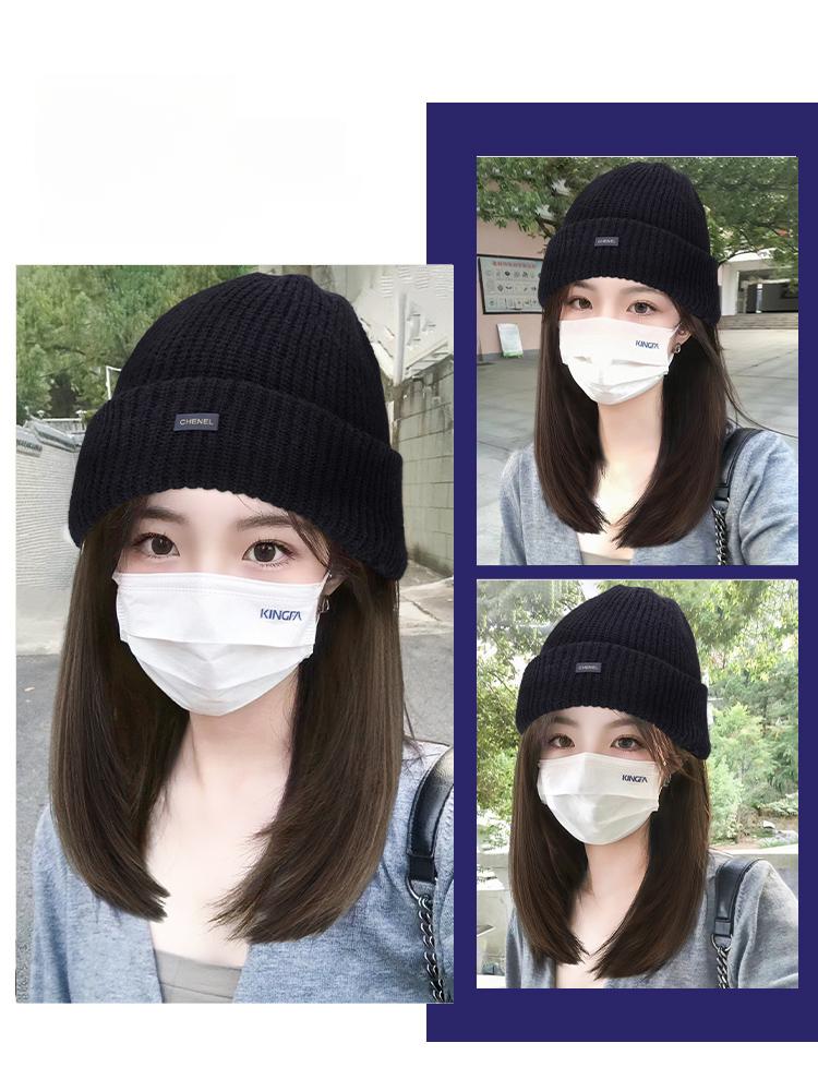 미디움단발 가발모자 여성 일체형 비니 단발 항암모자가발 웨이브 헤어 햇 미디엄 길이 미디움 - 상세 이미지 5