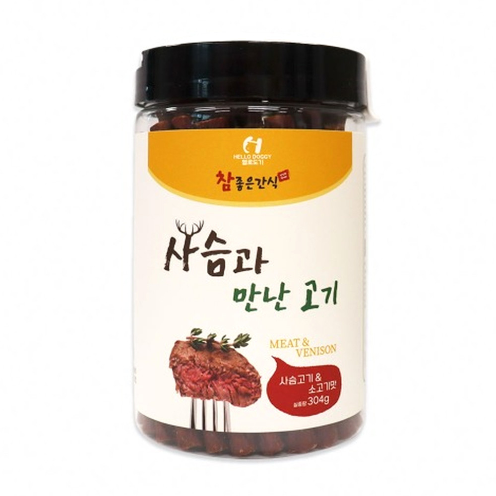 헬로도기 강아지간식 사슴과 만난 고기 (사슴고기 소고기맛) 304g - 상품 이미지
