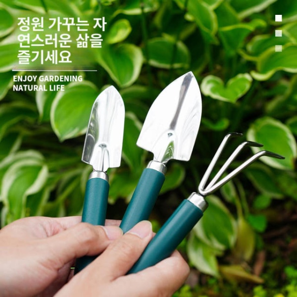실용적인 미니 텃밭 도구 정원 삽 화분용 다기능 실내 원예 딥그린 화분 전강 3개 이빨 갈퀴 - 상세 이미지 2