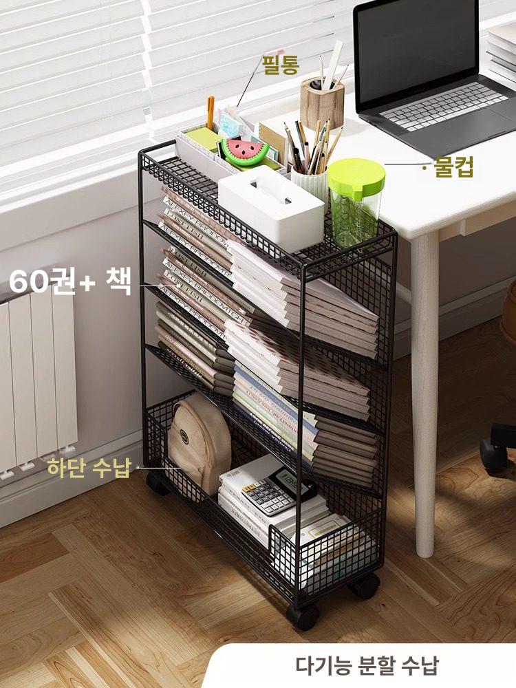 이동식 북트롤리 책꽂이 간이 틈새 선반 북카트 책장 1단계모델 대형 바퀴 포함 A - 상세 이미지 3